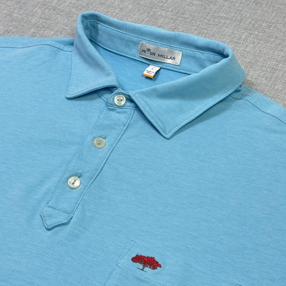 Peter Millar Polo‎ Shirt Mens L Blue Pocket Embroidered Cotton Polyester Spandex
